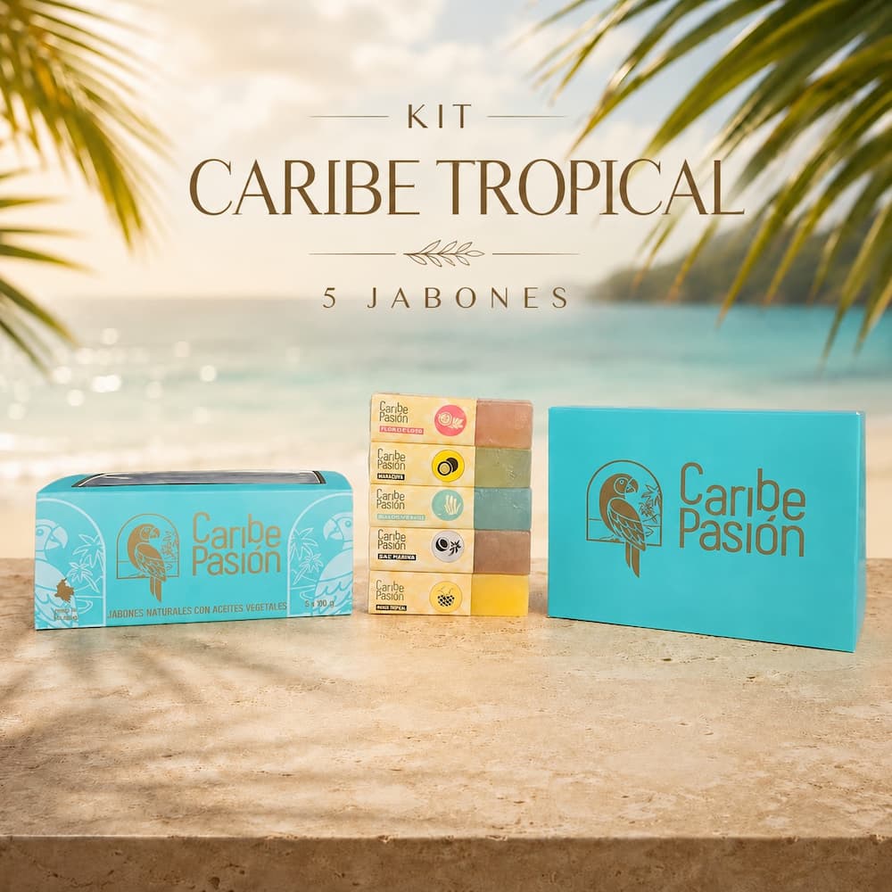 Kit Caribe Tropical con cinco jabones artesanales de Caribe Pasión