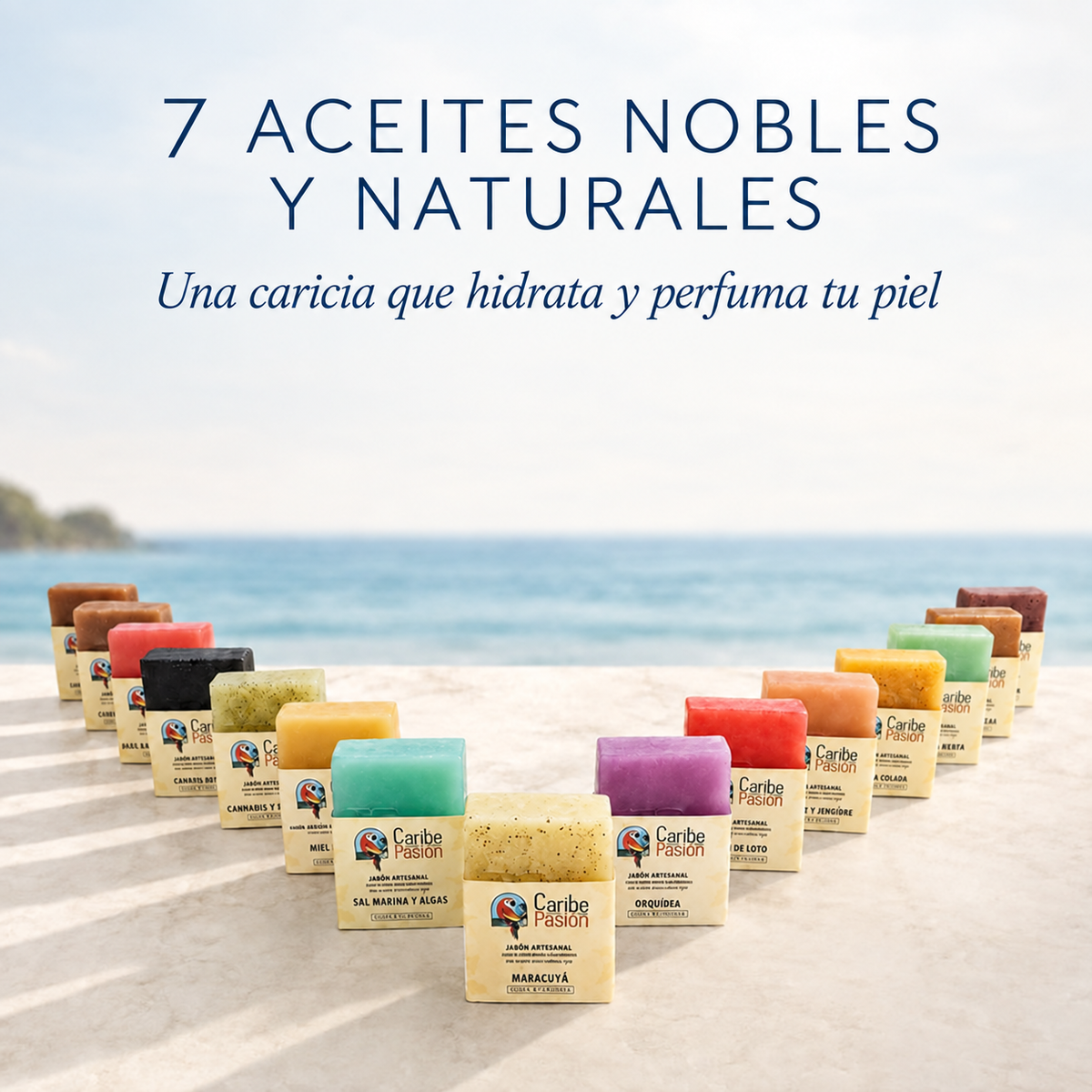 Cinco jabones naturales elegidos por el cliente para crear un kit personalizado