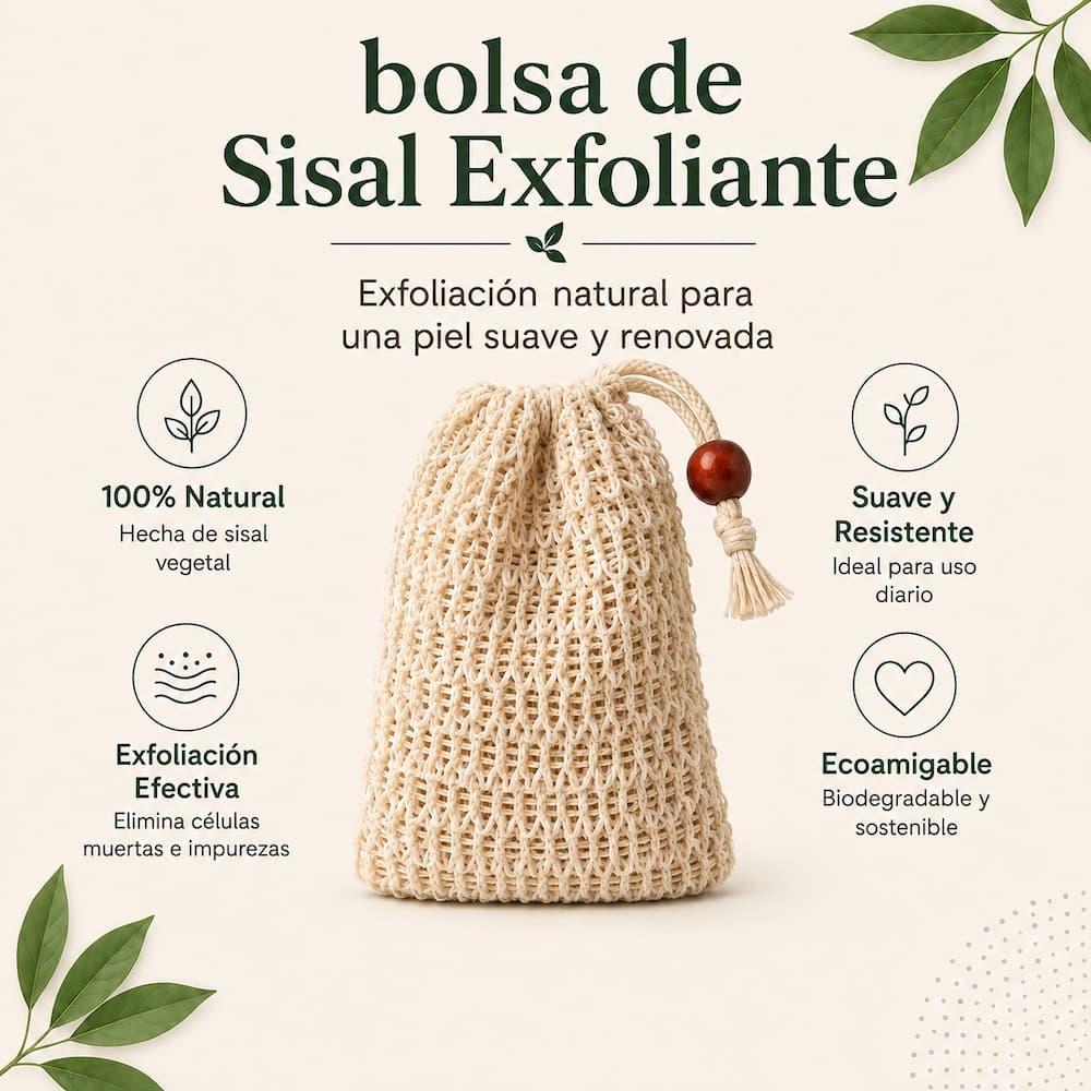 Bolsa de sisal exfoliante, primer plano de la textura