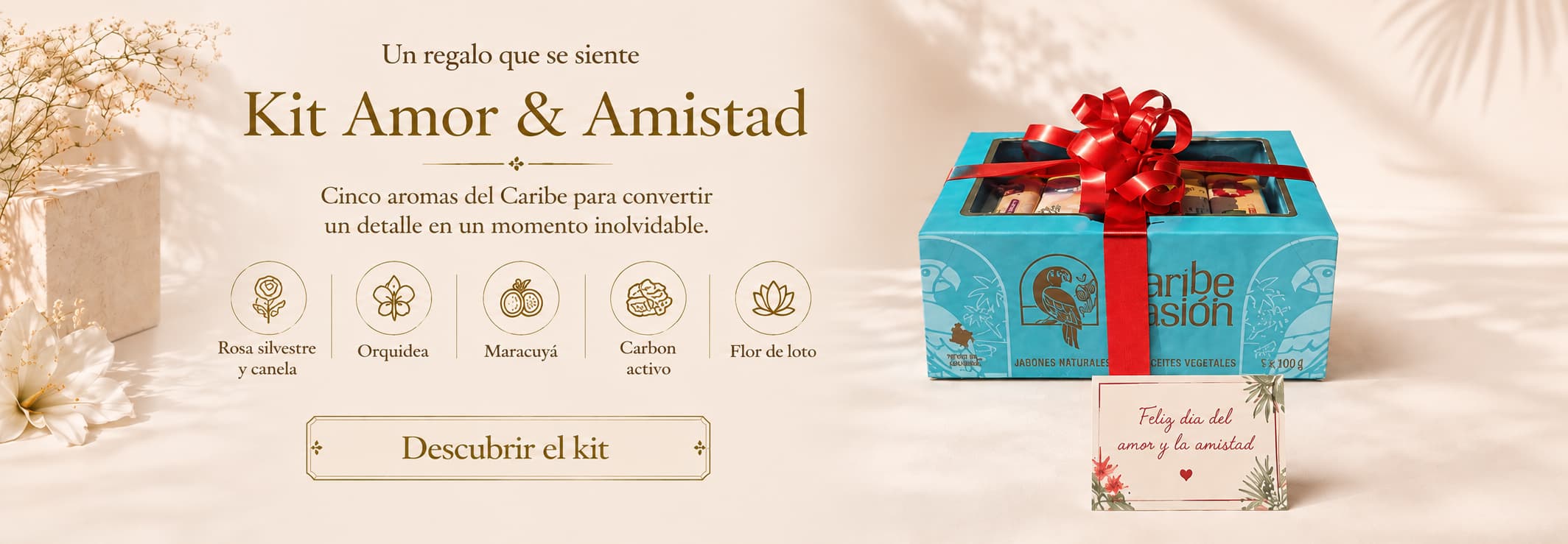 Kit Amor y Amistad de Caribe Pasión con cinco jabones artesanales