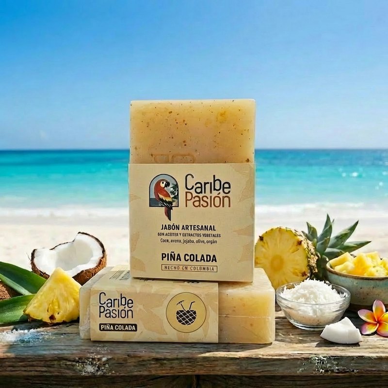 Jabón natural piña colada tropical artesanal - Caribe Pasión Colombia