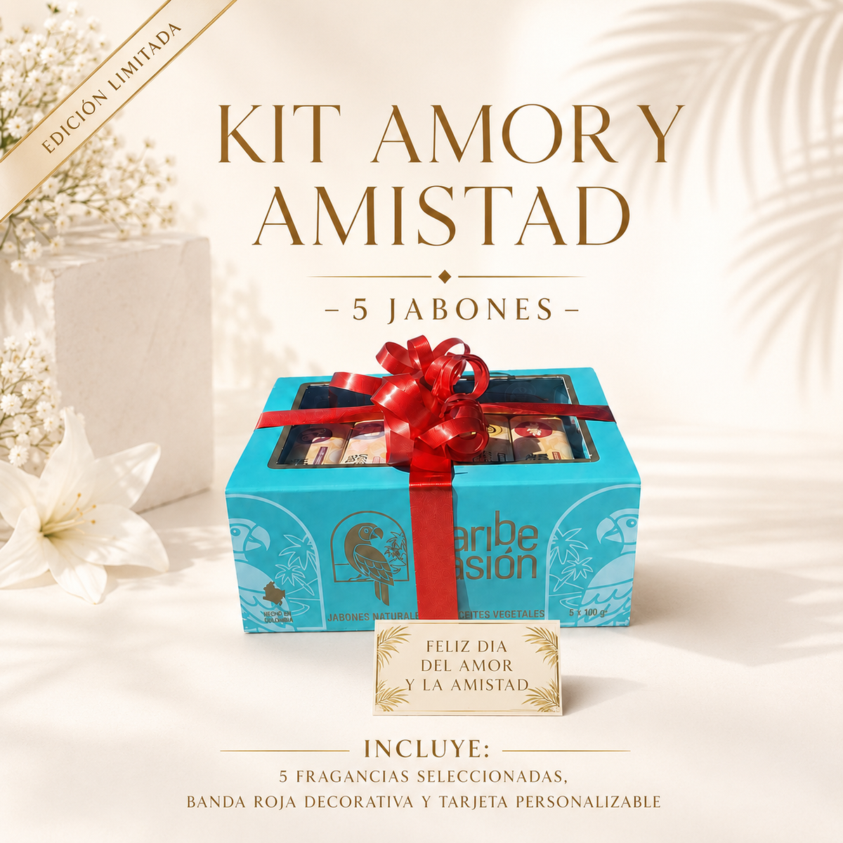 Kit Amor y Amistad con cinco jabones artesanales