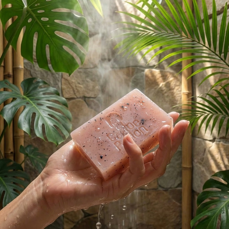 Jabón natural de pitaya, primer plano de textura